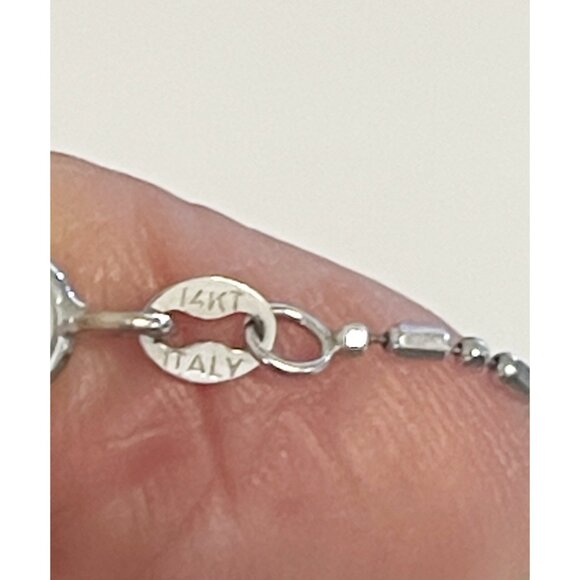 Aurafin 14K White Gold Italy Bar Bead Anklet Chain Bracelet Delicate Minimalist - Picture 7 of 7